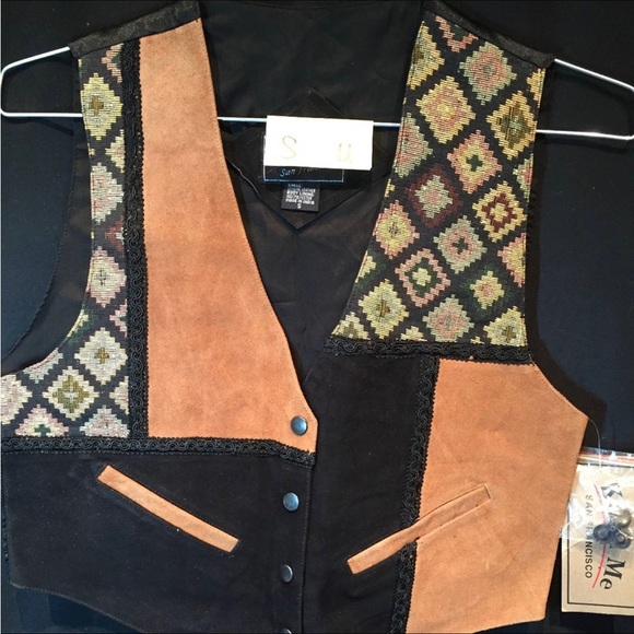 Vintage Retro Vest BoHo Cowboy Western Suede Leather Ranch - Picture 10 of 13